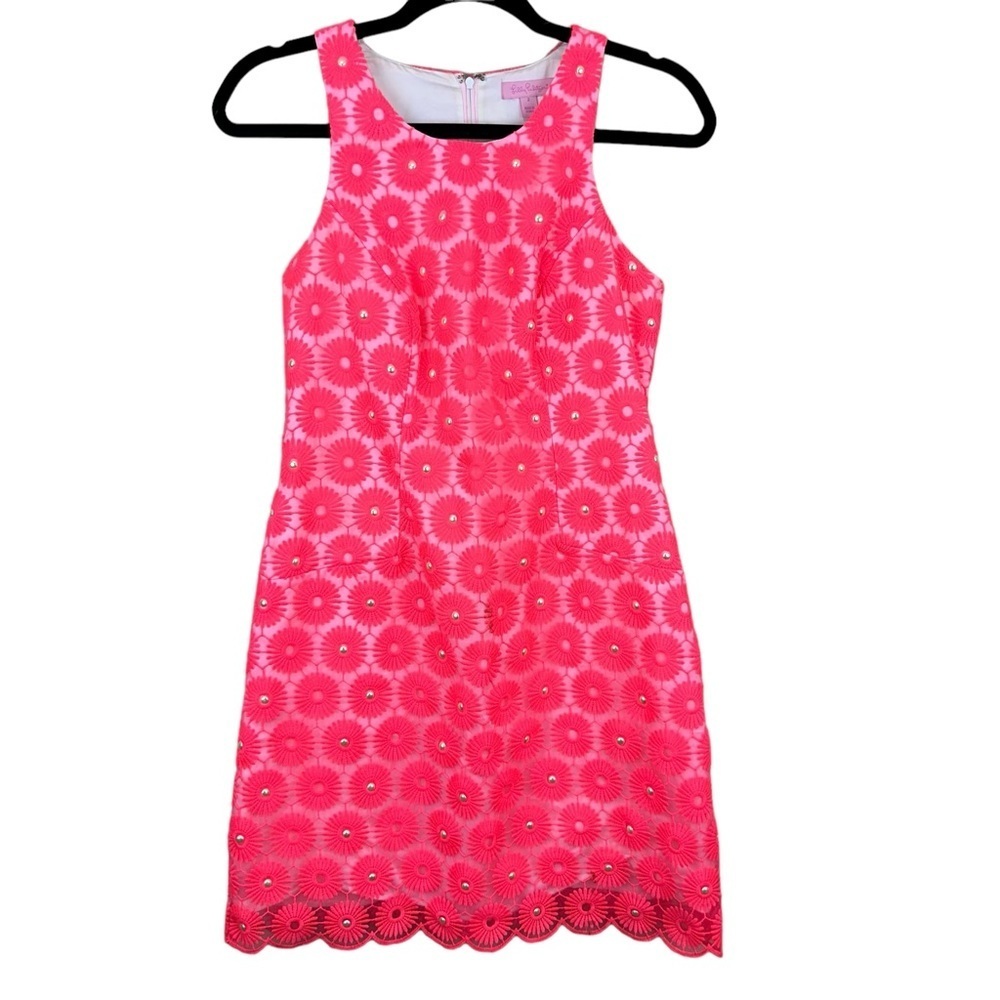 Lilly Pulitzer Pearl Dress Fiesta Pink Pinwheel Organza Size 2